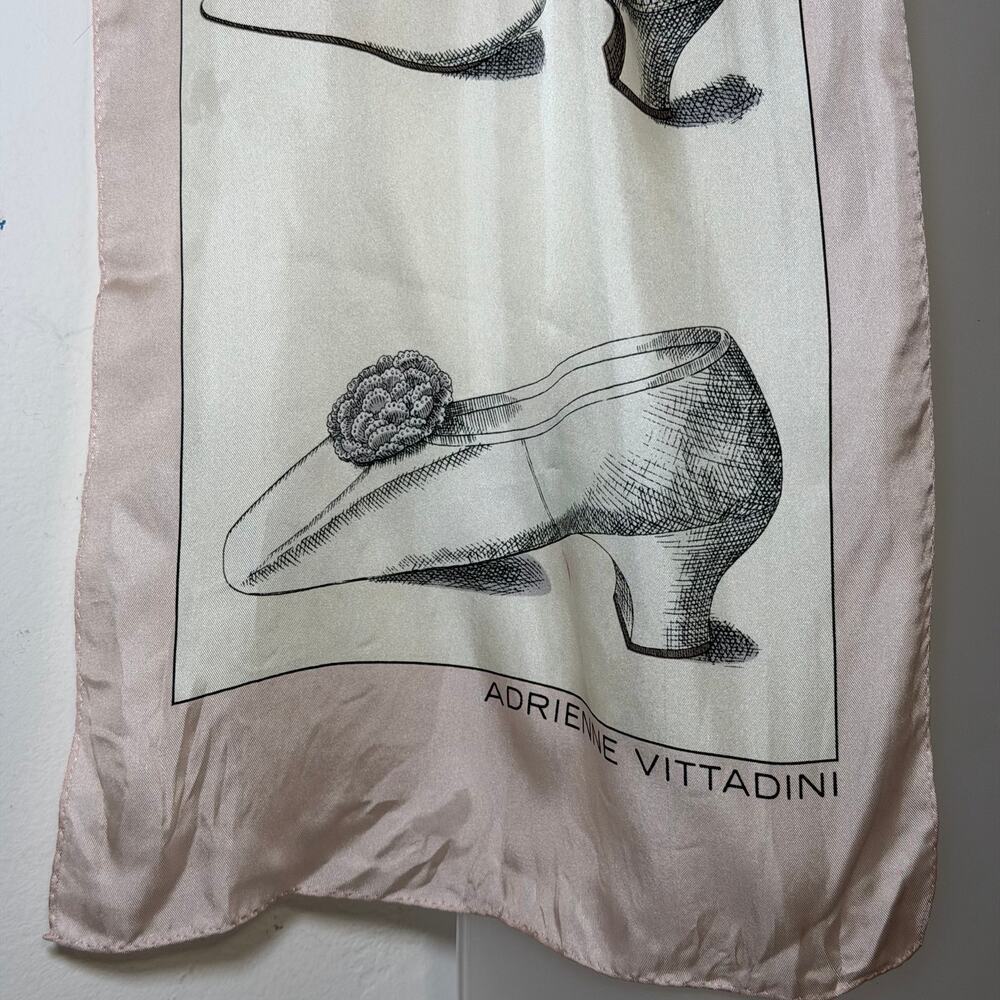 Adrienne Vittadini Silk Scarf Shoe Print Blush Cream Vintage Style 11x51 - Picture 5 of 9
